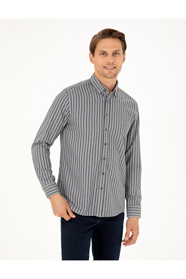 Gray Regular Fit Striped Long Sleeve Shirt 50292164-Vr024