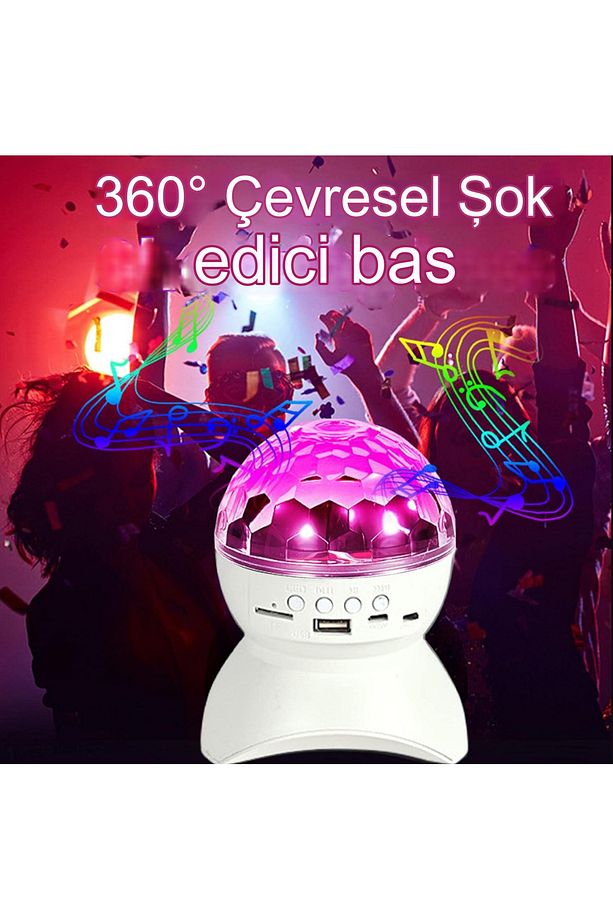 360 Derece Dönebilen Disko Topu Bluetooth Hoparlör Parti Led Lambası  USB-SD KART - AUX Girişli L740 - 4