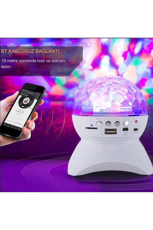 360 Derece Dönebilen Disko Topu Bluetooth Hoparlör Parti Led Lambası  USB-SD KART - AUX Girişli L740 - 6