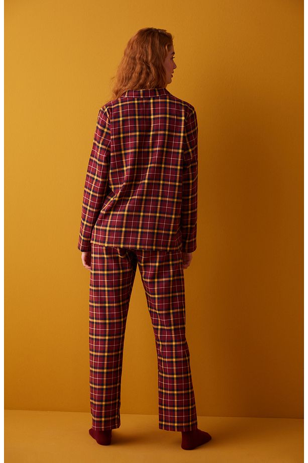 Bordo Dark Checked Pijama Takımı - 6