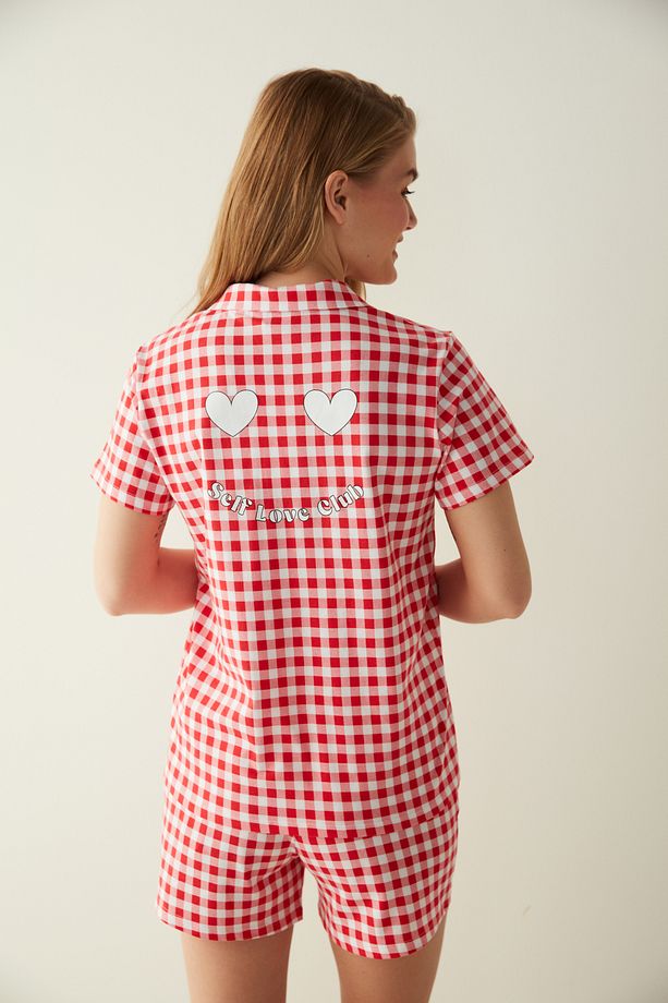 Base Self Love Kareli Gömlek Şort Pijama Takımı - 5