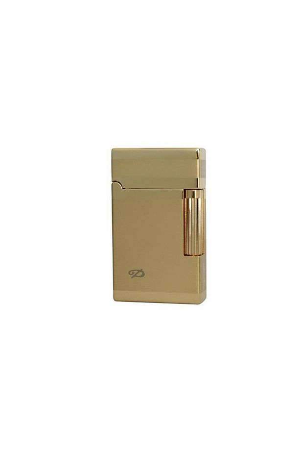 Dupont Tarz Metalik Sarı Brushed Dizayn Logolu Soft Flame Çakmak - 2