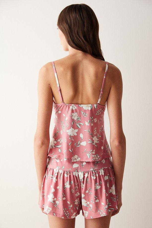 Floral Pembe Şort Pijama Altı - 5
