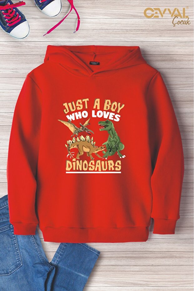 Dinozor Printed Hooded Oversize Children's Sweat Shirt