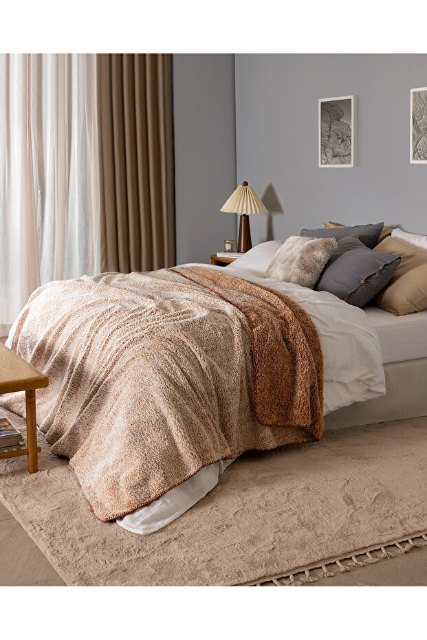 Nord Double Cotton Jacquard Blanket - Terracotta