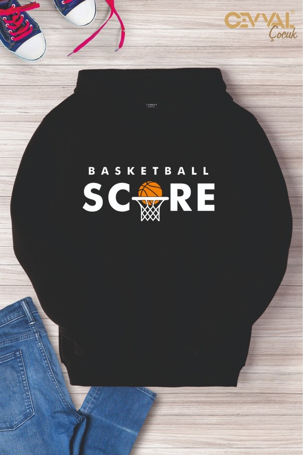 Basketball Printed Hooded Oversize Kids Sweat Shirt