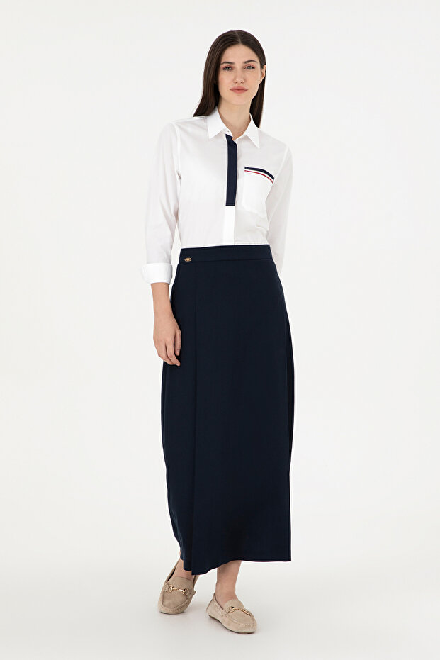 Women's Navy Blue Maxi Length Woven Skirt 50290937-VR033