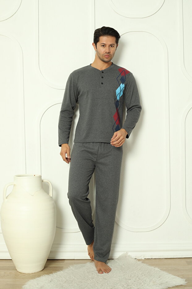 FLKM 5010 İnterlok Kalın Kışlık Desenli Erkek Ev Pijama Takımı - 1