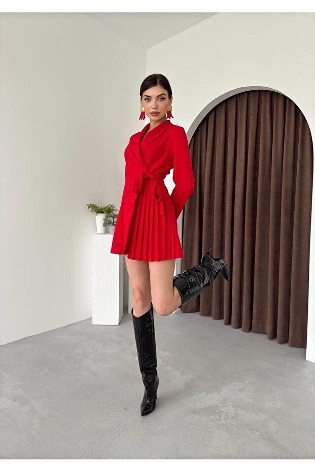 Rochie jachetă plisată cu cravată laterală - 4