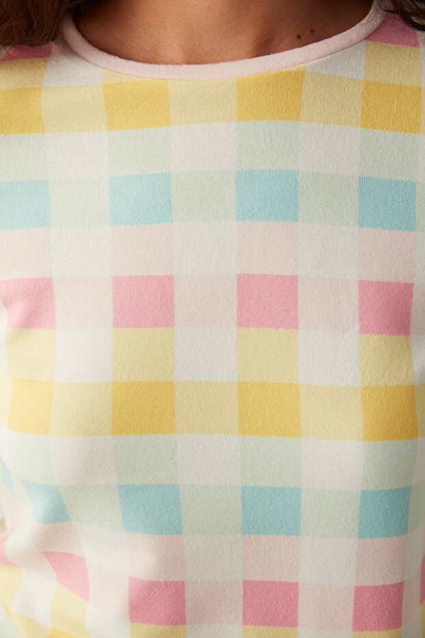 Colored Gingham Termal Tişört - 4