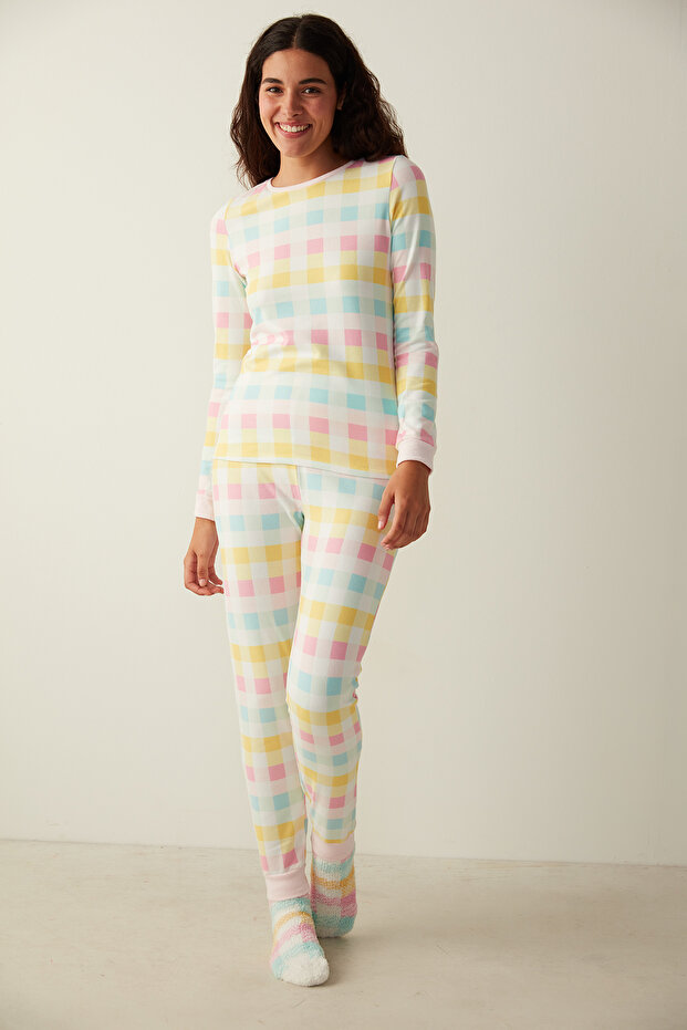 Colored Gingham Termal Tişört - 3