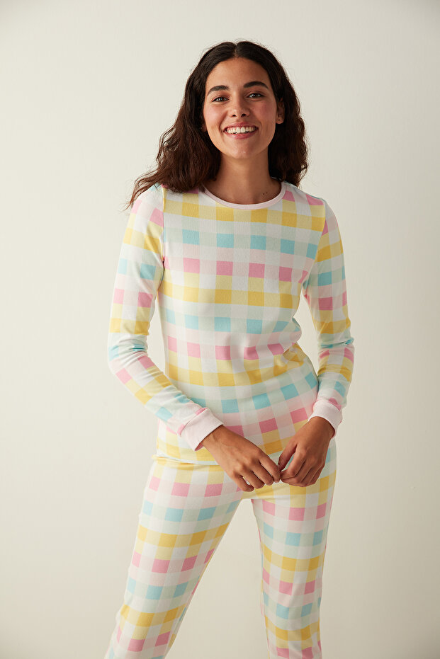 Colored Gingham Termal Tişört - 1