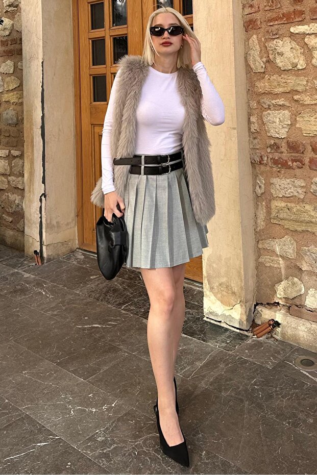 Boyalı Gri Yumuşak Doku Astarlı Kadın Yelek MG2238 - 8