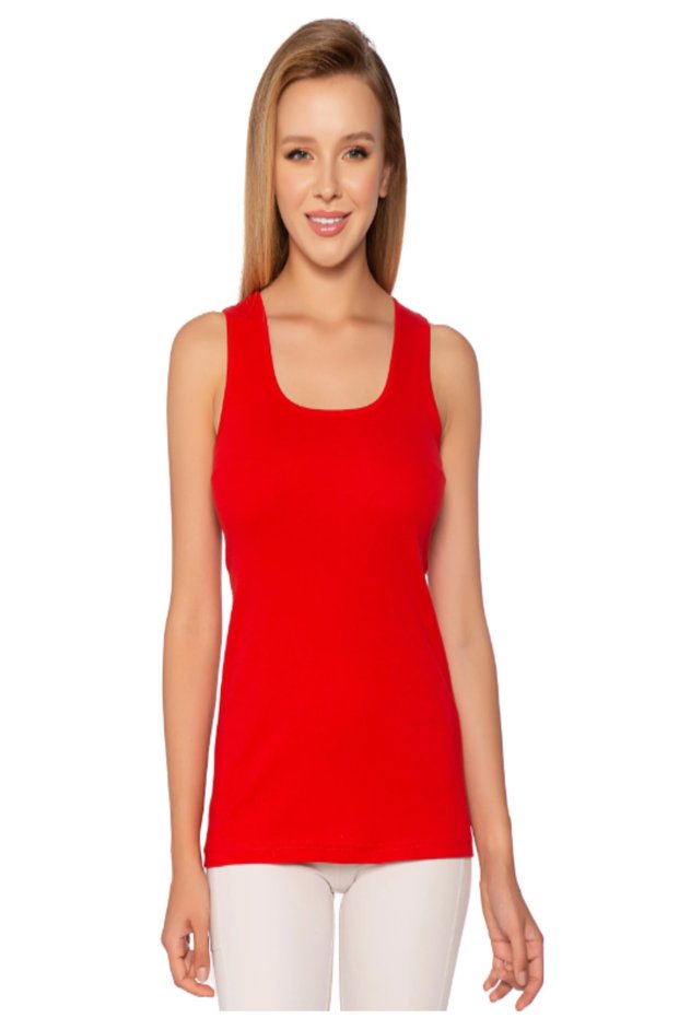 6-Pack Women's Red Tank Top Wide Strap Ribbed Plain Trim