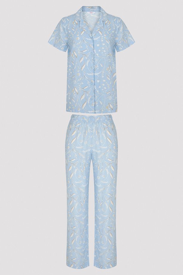 Maye Desenli Mavi Pijama Takımı - 6