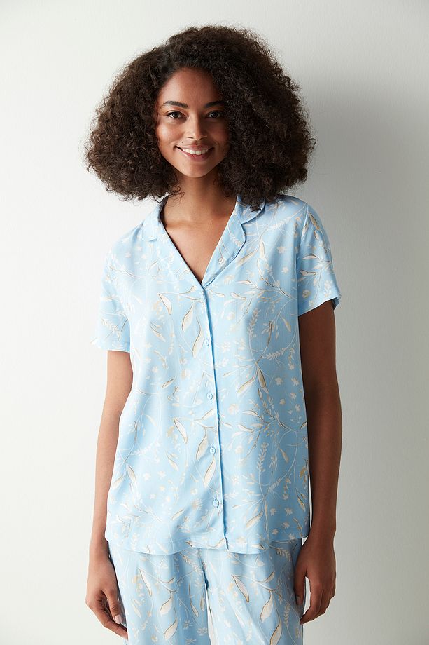Maye Desenli Mavi Pijama Takımı - 4