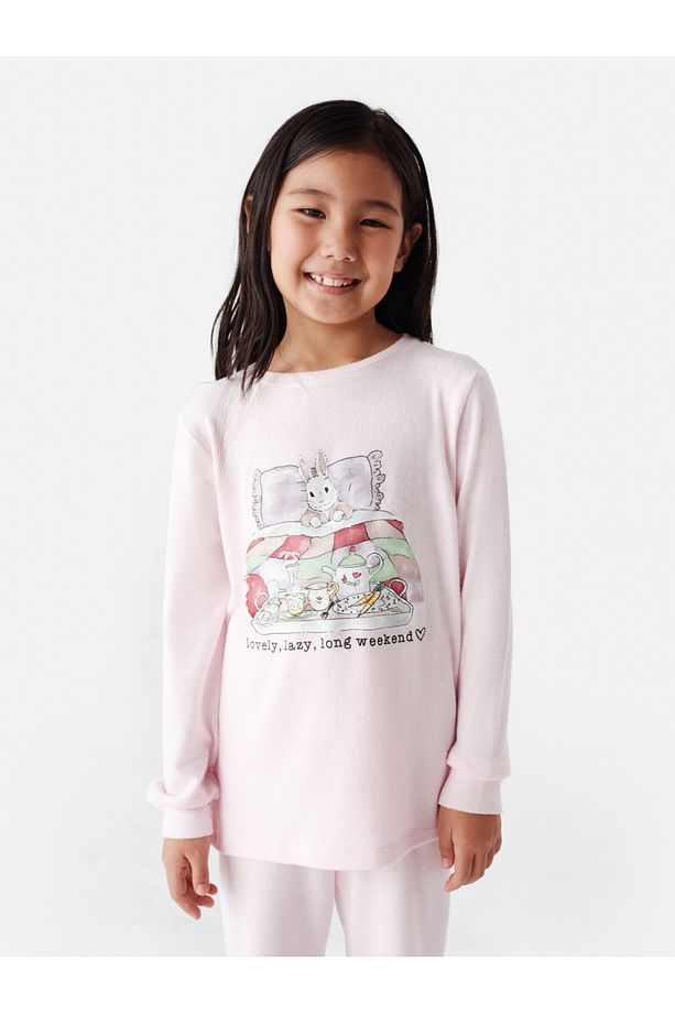 Kız Çocuk Rabbit Uzun Kollu Pembe Pijama Takımı - 1