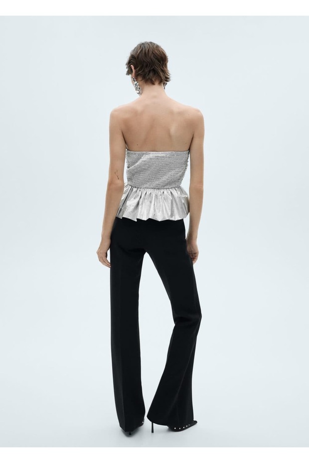 Metalik straplez bluz - 4