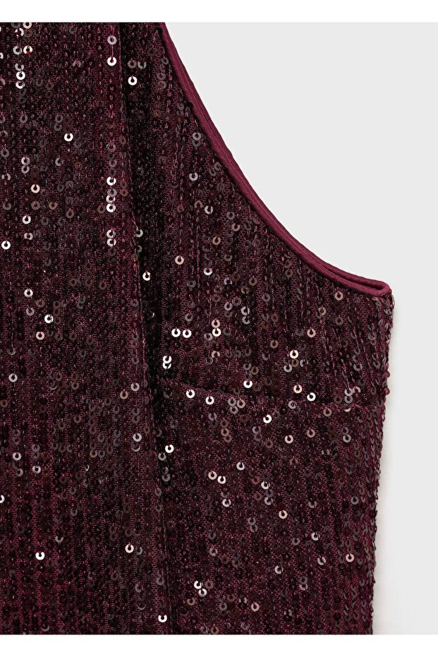 Halter yaka payetli elbise - 5