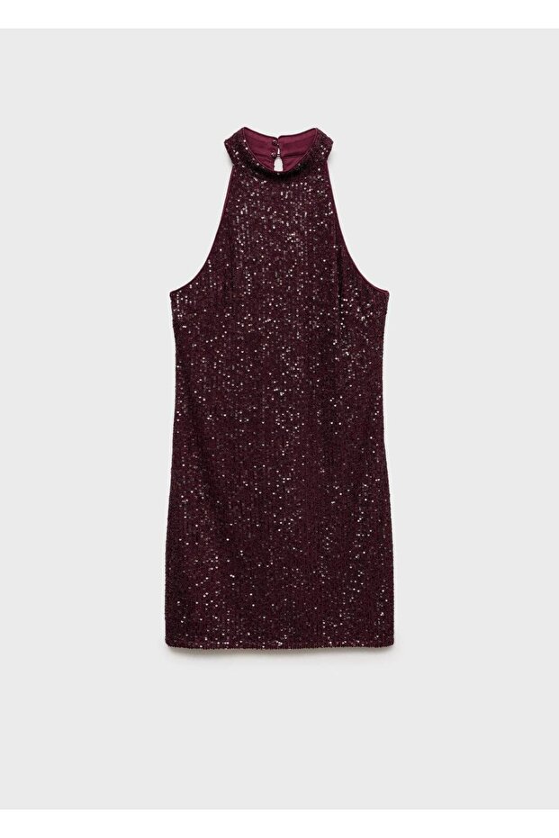Halter yaka payetli elbise - 3