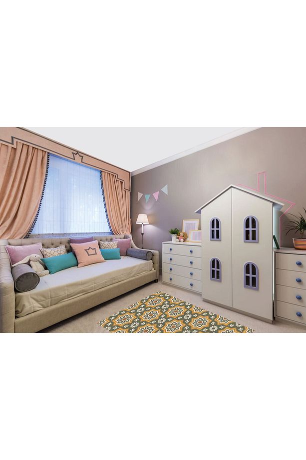 Kendinden Yapışkanlı Yeşil Yıldız Metraj Desenli Pvc Karo 10x10 Cm 20'li Paket - 6