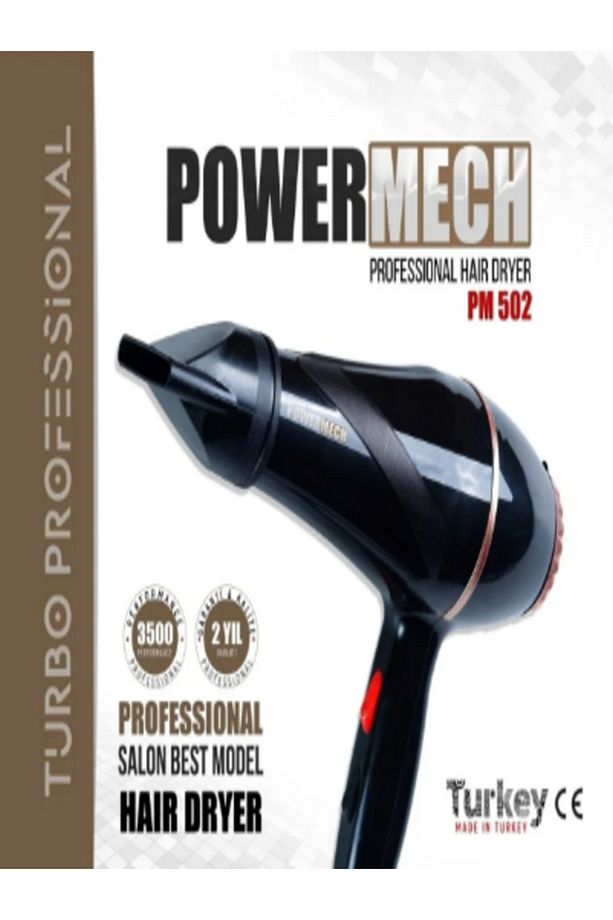POWERMECH Pm-502 3500 Performans Profesyonel Kuaför Fön ve Saç Kurutma Makinesi Siyah  2500W - 2