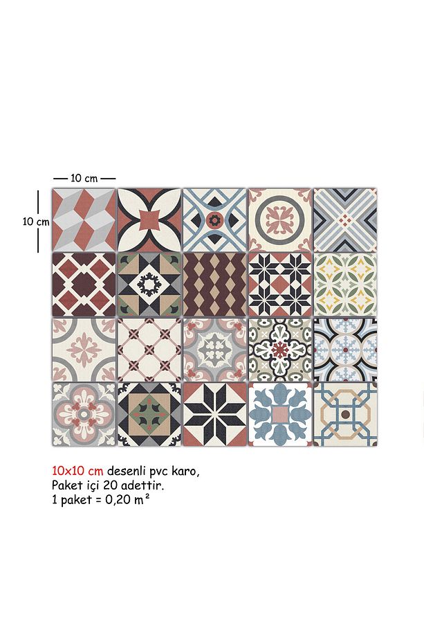 Kendinden Yapışkanlı Patchwork Desenli Pvc Karo 10x10 Cm 20'li Paket - 4
