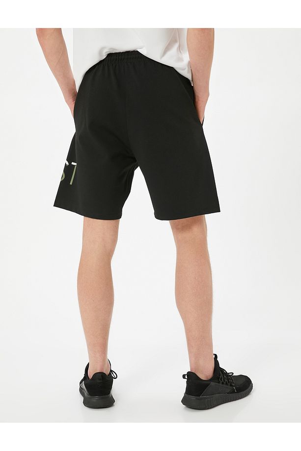 Oversize Spor Şort Slogan Baskılı Beli Bağcıklı Cepli Çelikli Interlok Kumaş - 4