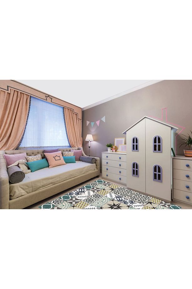 Kendinden Yapışkanlı Retro Yeşil Desenli Pvc Karo 10x10 Cm 20'li Paket - 6