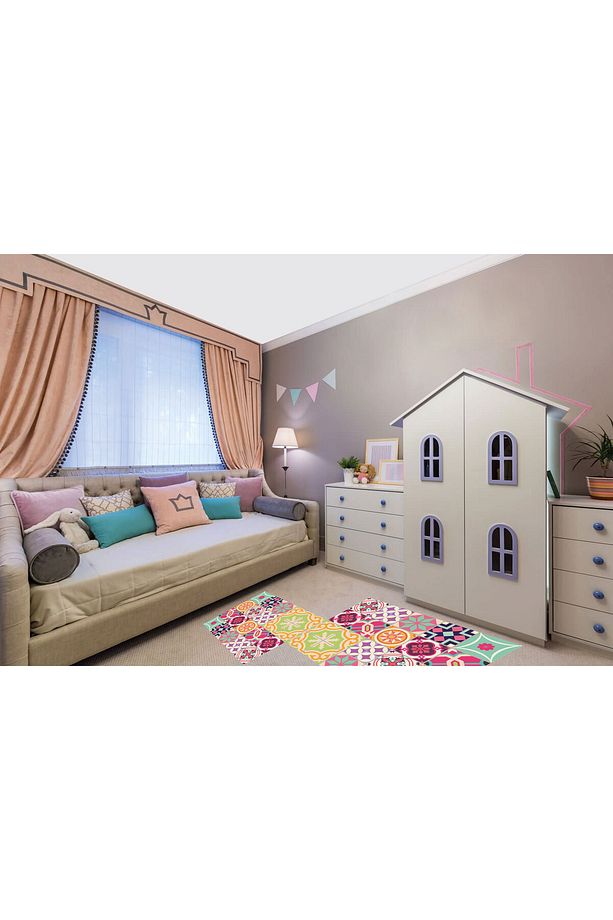 Kendinden Yapışkanlı Pembe Desenli Pvc Karo 10x10 Cm 20'li Paket - 6