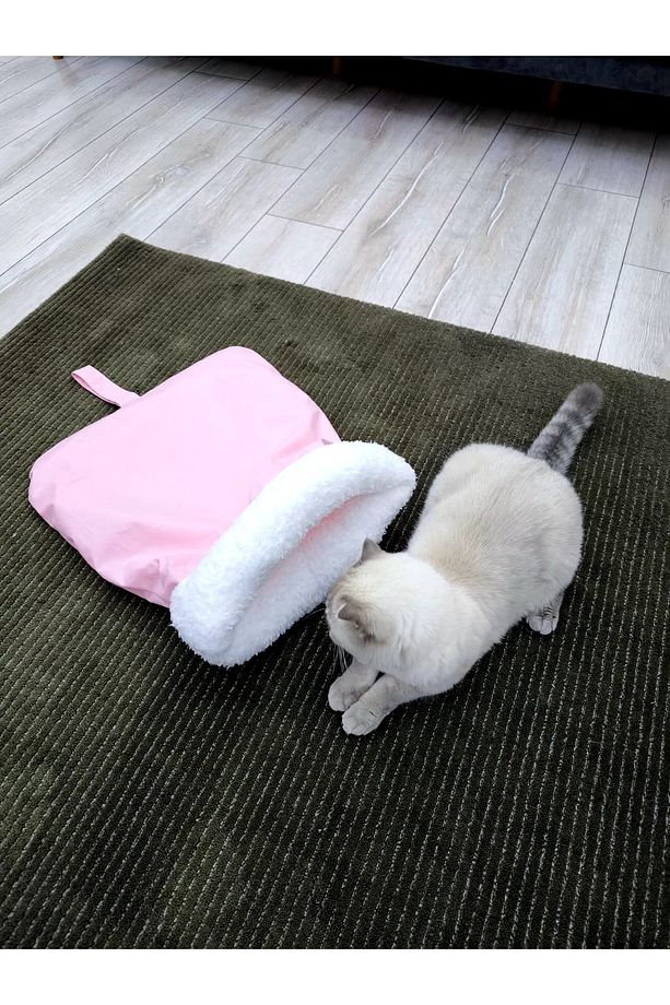Kedi köpek uyku tulumu yatak Pembe Beyaz velsoft şık tasarım box - 8