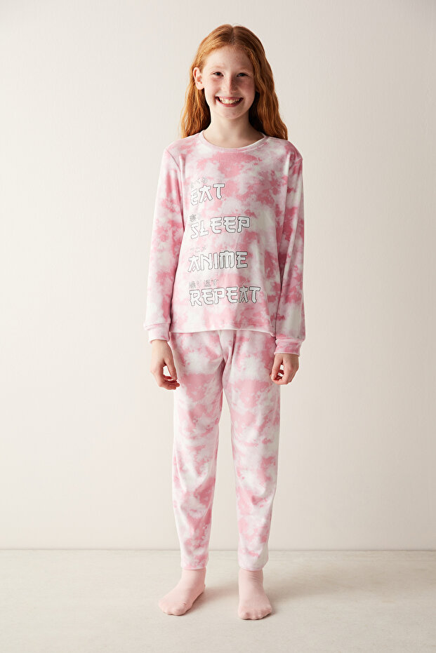 Devojčički anime pidžama set sa sloganom - 3