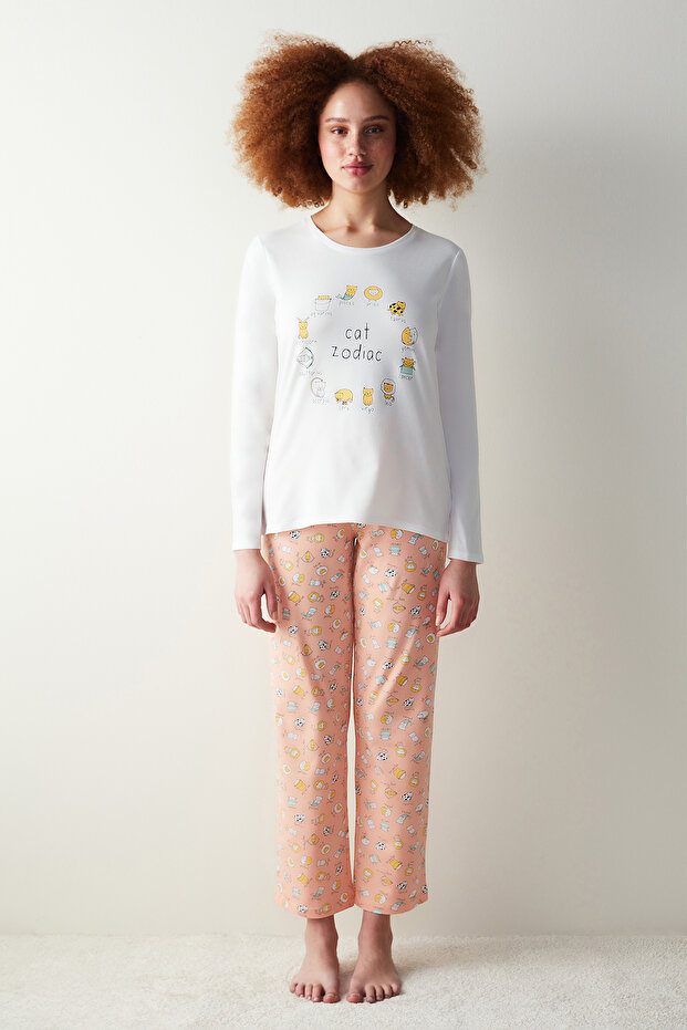 Pyjama-Set mit Katzen-Sternzeichen-Hose - 1