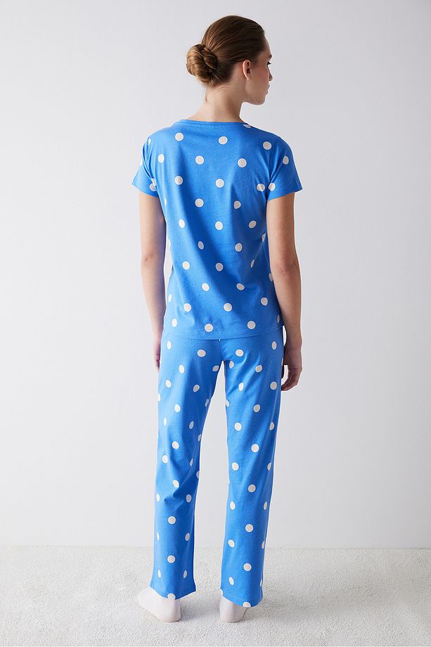 White Dotted Pantolon Pijama Takımı - 5