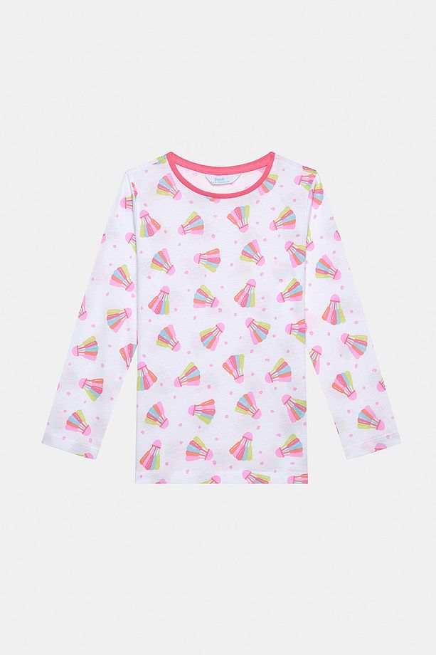 Pamuklu Kız Çocuk Badminton 2li Çok Renkli Pijama Takımı - 6