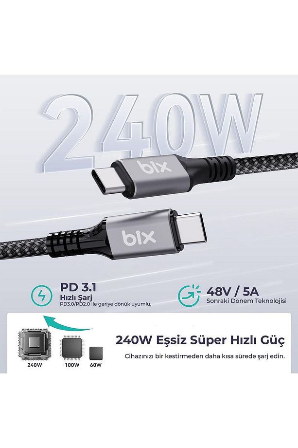 Usb4 Thunderbolt 3/4 Uyumlu Usb-c If Sertifikalı 240w 40gbps 8k 60hz Uhd Hızlı Şarj, Data Ve Gör - 2