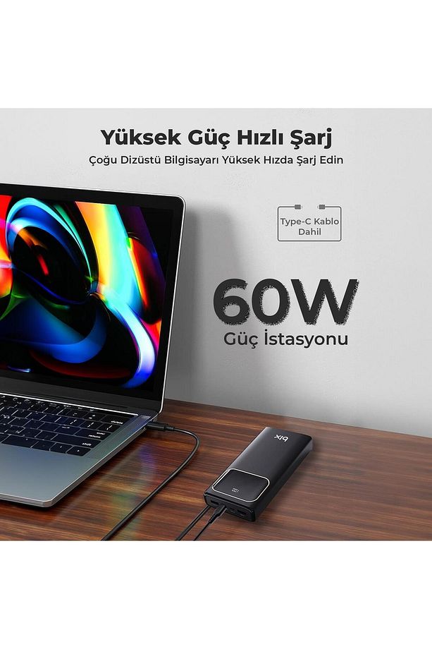 Pb303 30000mah 60w 2*usb Ve Type-c Pd Çıkışlı Hızlı Şarj Destekli Led Göstergeli Powerbank Siyah - 8