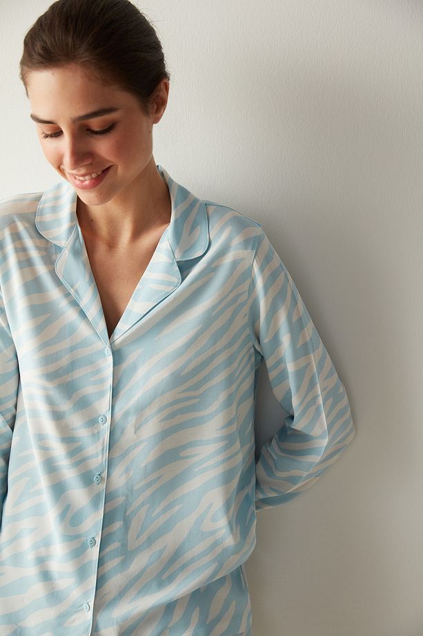 Base Mavi Zebra Gömlek Pantolon Pijama Takımı - 3