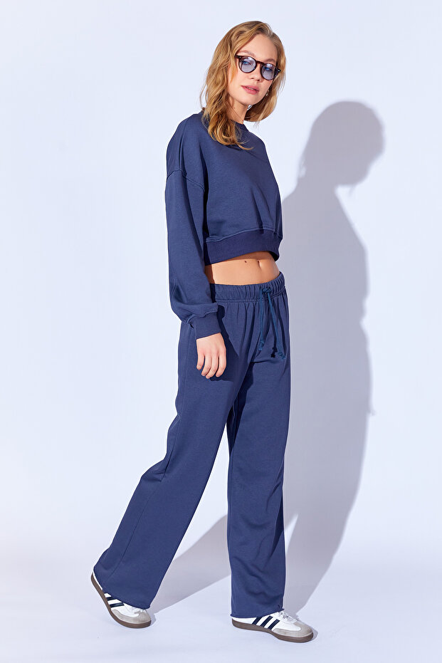 Loose Cut Luxury Thick Three Thread Soft Textured Women's Trousers | Smoked Mkw 689375 -01