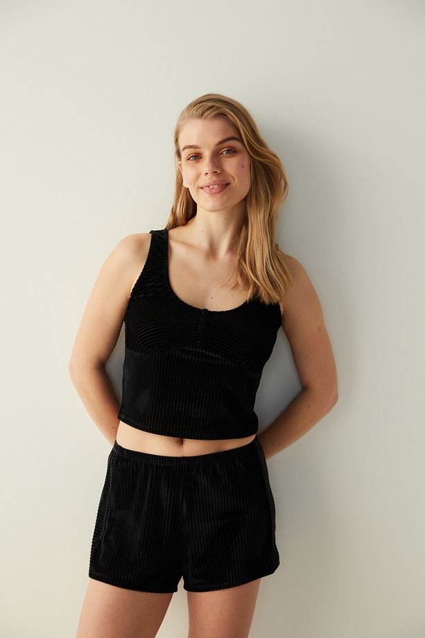 Siyah Kadife Şort Pijama Altı - 1