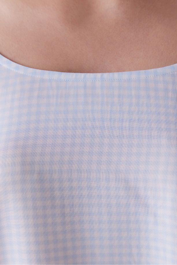 Chole Gingham Mavi Şortlu Pijama Takımı - 4