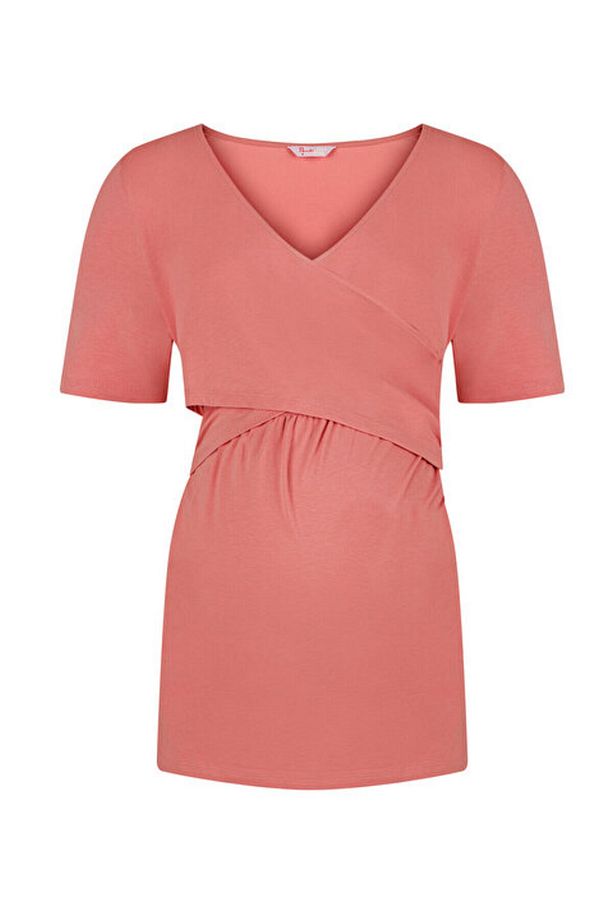 Koyu Pembe Hamile Envelop Tişört Pijama Üstü - 5