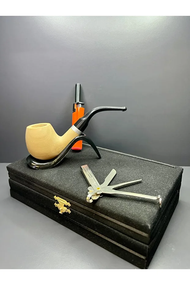 Özel Kutulu Orijinal Ardıç Ağacı Pipo Set (Pipo Çakmağı, Pipo Kaşığı, Temizleme Aparatı) - 1