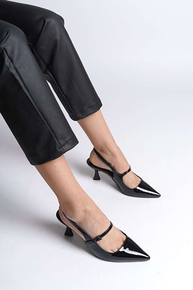 Open Back Pointed Toe Medium Heeled Women's Shoes