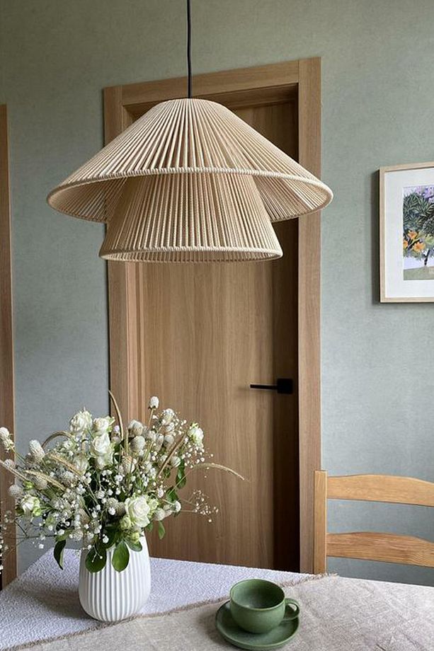 Rattan Bambu Hasır Makrome Sarkıt Avize 40 Cm - 1