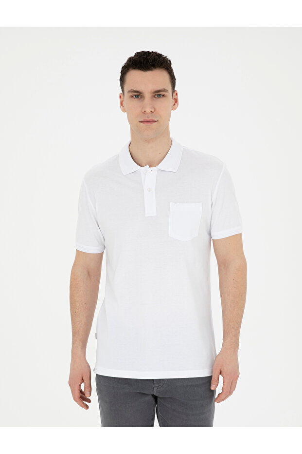 Beyaz Regular Fit %100 Pamuk Düğmeli Polo Yaka Basic Tişört 50280753-VR013