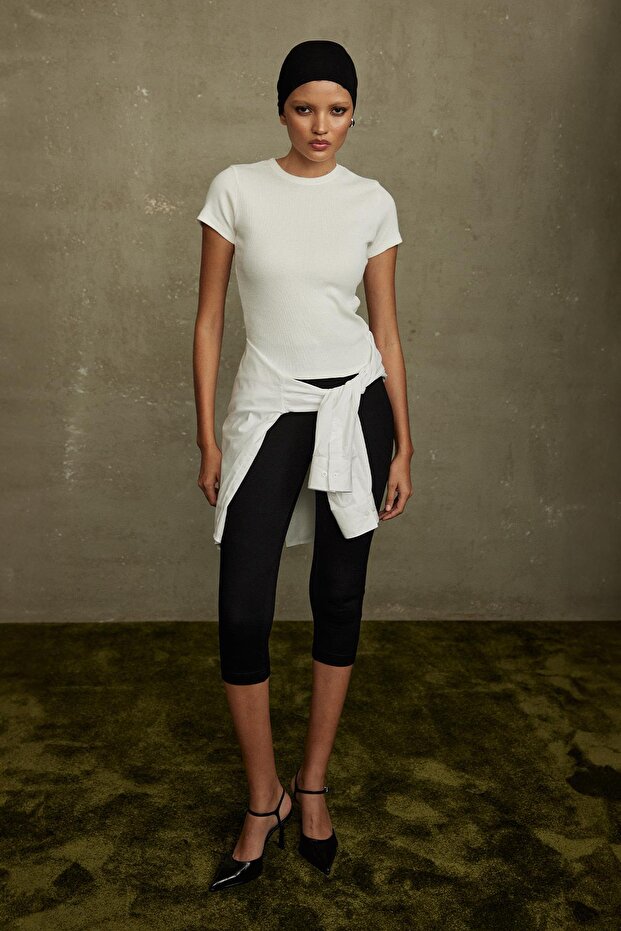 Ekru Evia Basic Tişört - 2