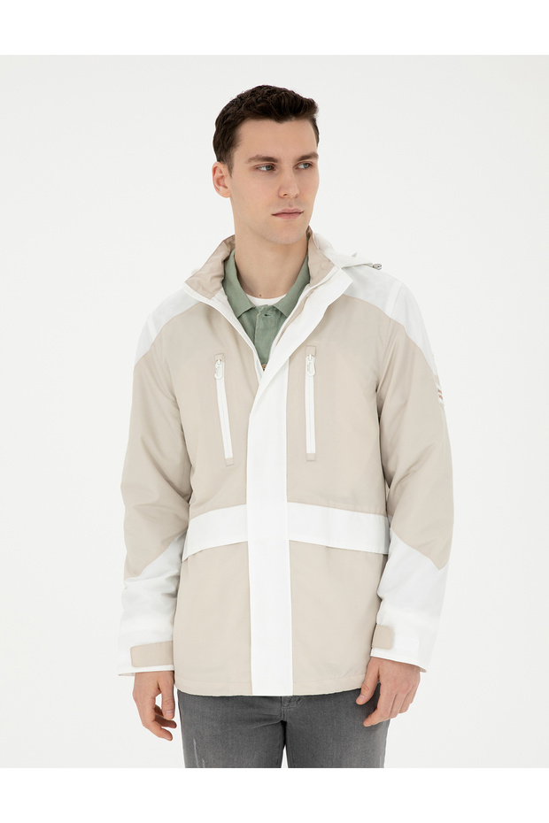 Beige Hooded Spring Seasonal Coat 50288210-Vr011