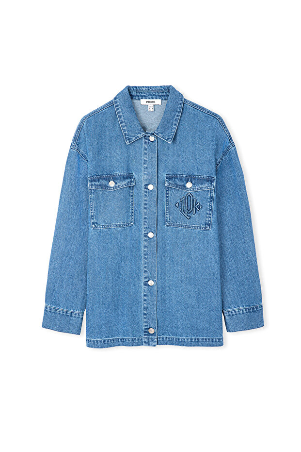 Monogram nakışlı denim gömlek - 3