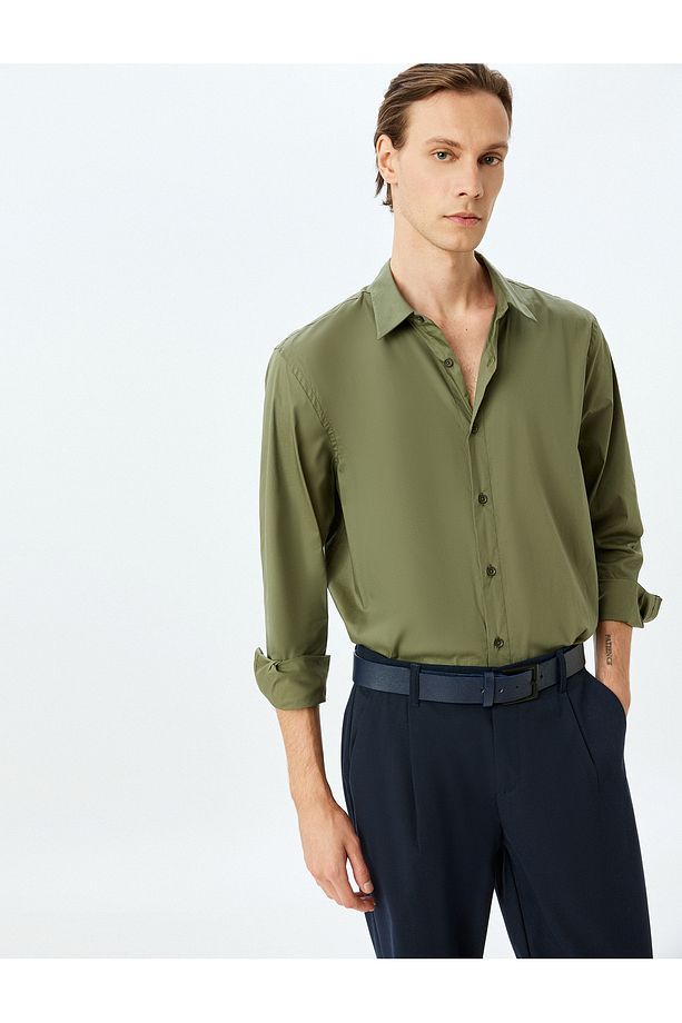 Uzun Kollu Regular Fit Pamuklu Basic Gömlek - 1